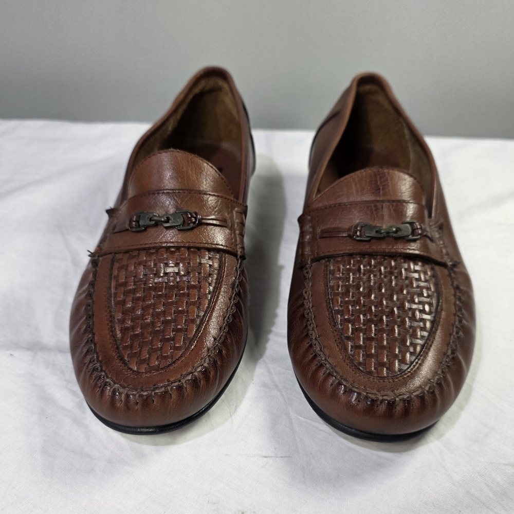 Vintage NWOT Duca Woven Brown Leather Loafers Bit Slip On Old Money Grandpacore